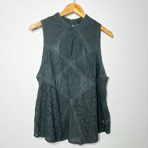 American Eagle Shirt Women XL Green Lace High Neck Flare Baby Doll Tank Boho Y2K